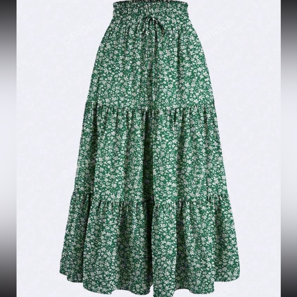 Green floral midi skirt